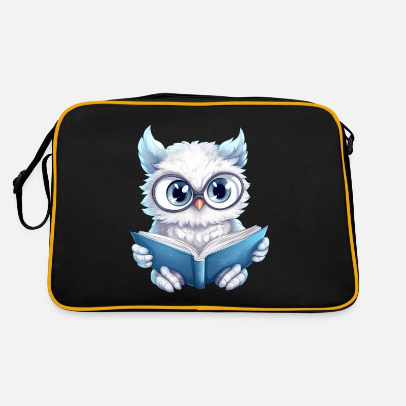 Lesende Schneeeule: Das perfekte Design für Bücher - Retro Tasche - Schwarz/Gold