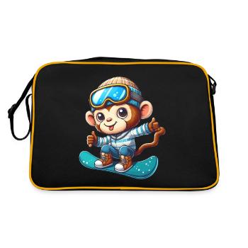 Monkey Chimpanzee Snowboarder Winter Sports Vacation - Retro Bag - black/gold - Back