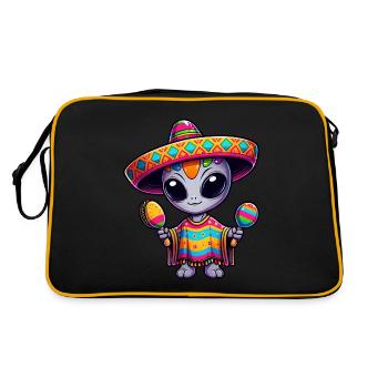 Cinco de Mayo Alien Mignon Dessin Animé Yeux Verts Design - Sac Retro - noir/or - Dos