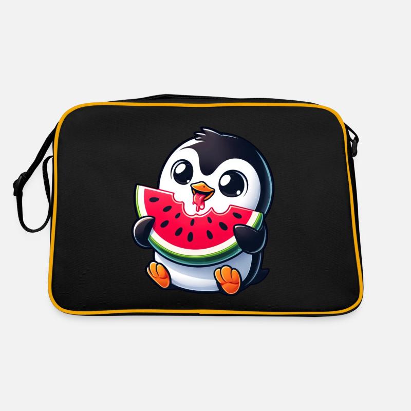 Penguin with Watermelon Cartoon Retro Bag