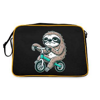 Lustiges Faultier im Laufrad Faulpelz auf Fahrrad - Retro Tasche - Schwarz/Gold - Hinten