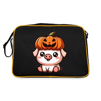 Dessin animé mignon cochon d’Halloween avec citrouille - Sac Retro - noir/or - Dos