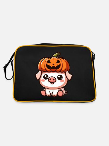 Dessin animé mignon cochon d’Halloween avec citrouille - Sac Retro - noir/or - Dos