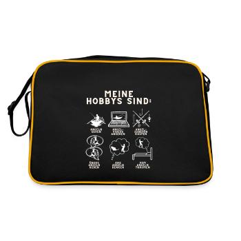 Meine Hobbys sind Angeln Angler Anglerin Angel - Retro Tasche - Schwarz/Gold - Hinten