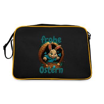 frohe Ostern Osterhase im Osterkorb Hase Easter - Retro Tasche - Schwarz/Gold - Hinten