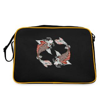Japanese koi carp fish drawing 14035 A - Retro Bag - black/gold - Back