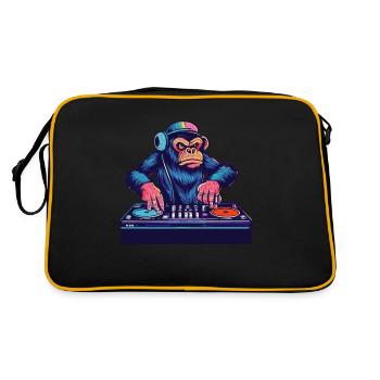 Schimpanse DJ Geschenkidee - DJ Affe - Retro Tasche - Schwarz/Gold - Hinten