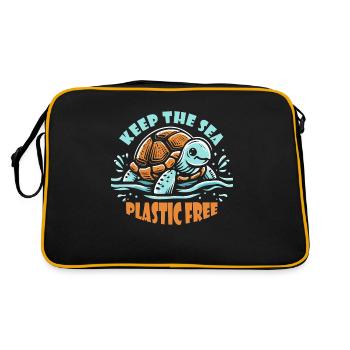 Keep The Sea Plastic Free Schildkröte Motiv - Retro Tasche - Schwarz/Gold - Hinten