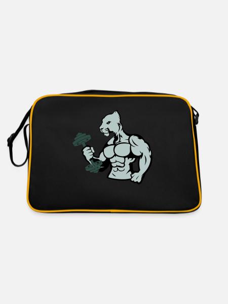 bodybuilder jaguar hantel - Retro Tasche - Schwarz/Gold - Hinten