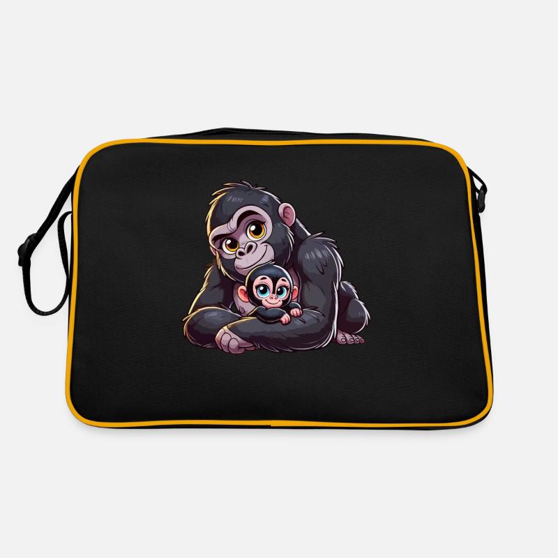 Mère gorille avec enfant - Sac Retro - noir/or