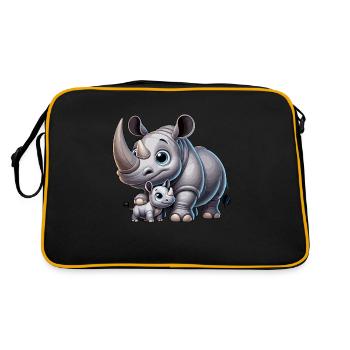 Rhinoceros mother with child - Retro Bag - black/gold - Back