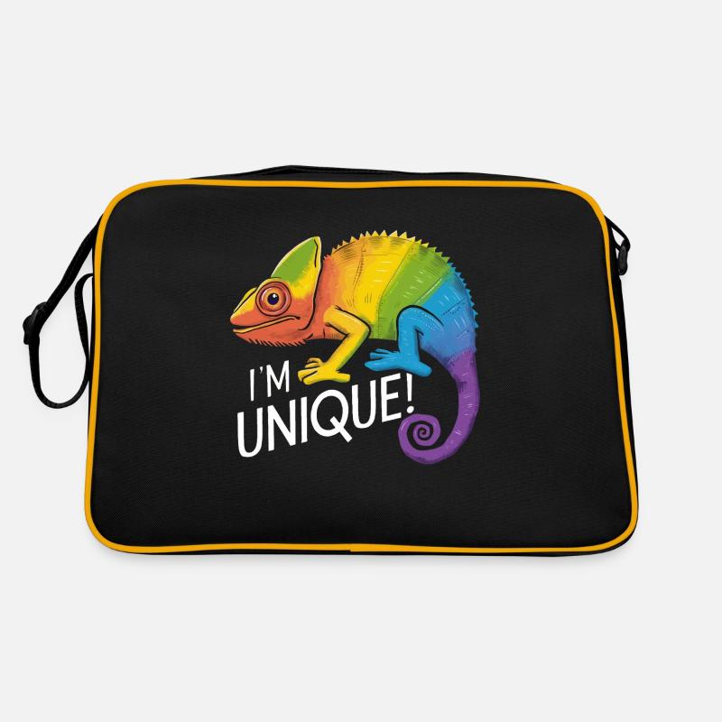 lebendiges Chamäleon "I'm Unique!" - Retro Tasche - Schwarz/Gold