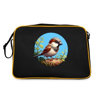 Sparrow on a branch - Retro Bag - black/gold - Back