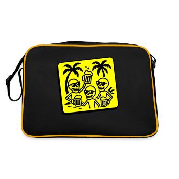 Skelett Urlaub Party Bier - Retro Tasche - Schwarz/Gold - Hinten