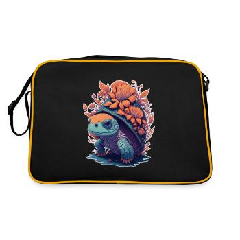 Turtle Floral Motif - Retro Bag - black/gold - Back