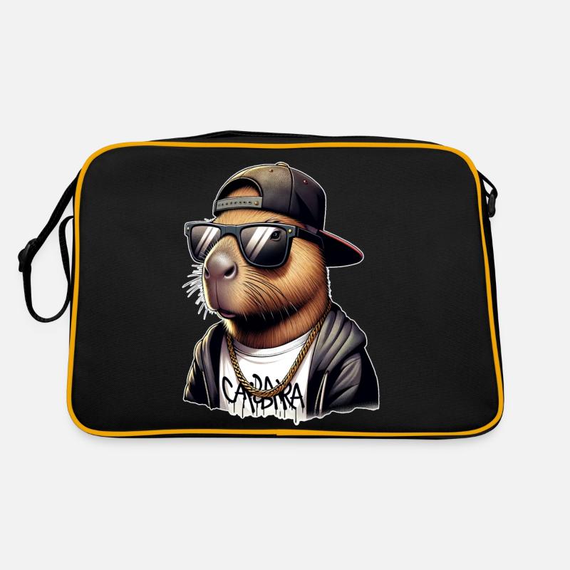 Capybara - Retro Tasche - Schwarz/Gold