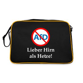 Gegen AfD! Hirn statt Hetze - Retro Tasche - Schwarz/Gold - Hinten
