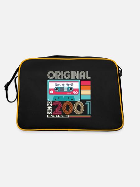 22. Geburtstag Mann April Jahrgang 2001 Kassette - Retro Tasche - Schwarz/Gold - Hinten