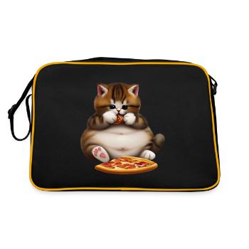 Pizza Liebhaber Katze - Retro Tasche - Schwarz/Gold - Hinten