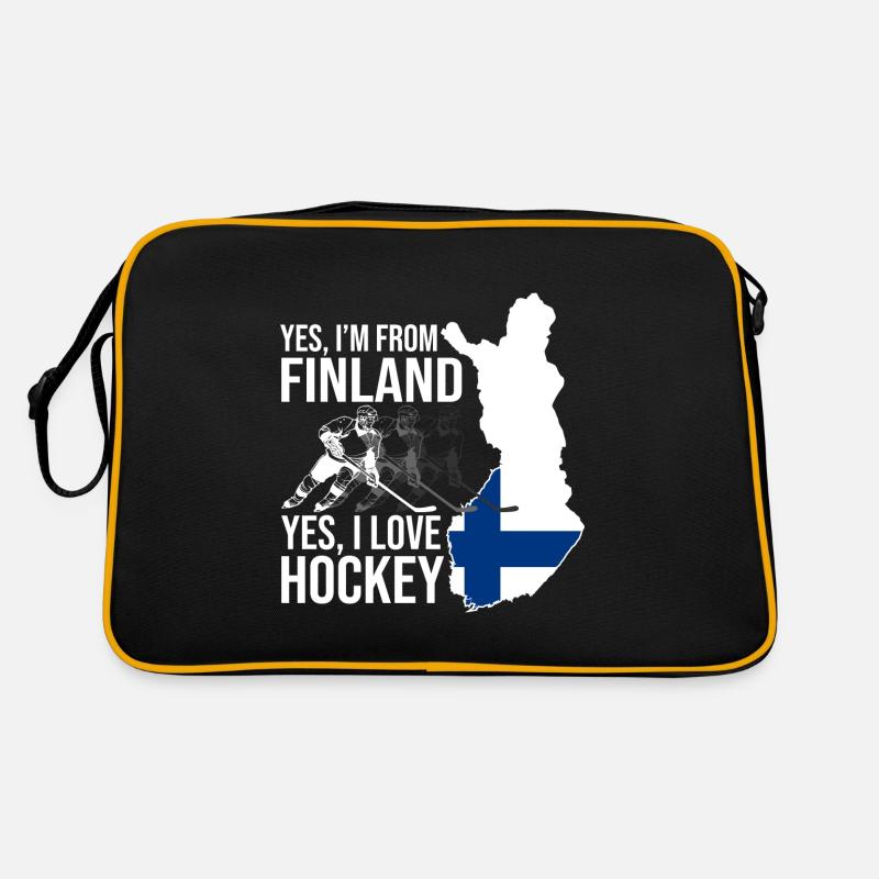 Finnland Hockey Grafik - Retro Tasche - Schwarz/Gold