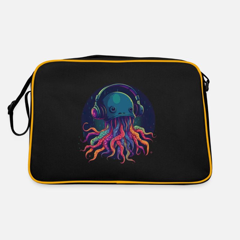Techno Jellyfish - Coole Qualle mit Kopfhörern Retro Tasche