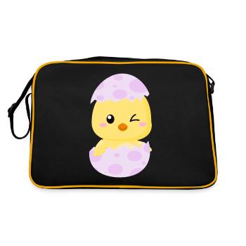 Cute little chick in an egg shell - Retro Bag - black/gold - Back