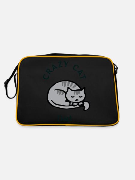 Crazy Cat Dad - Retro Tasche - Schwarz/Gold - Hinten
