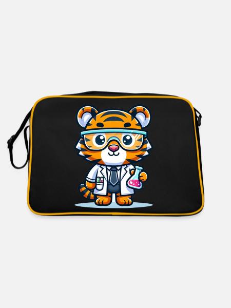 Cute Tiger Scientist - Retro Tasche - Schwarz/Gold - Hinten