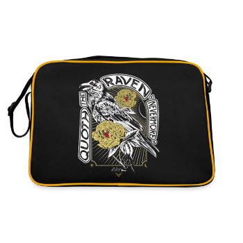 Rabe und Pfingstrosen - Edgar Allan Poe Zitat - Retro Tasche - Schwarz/Gold - Hinten