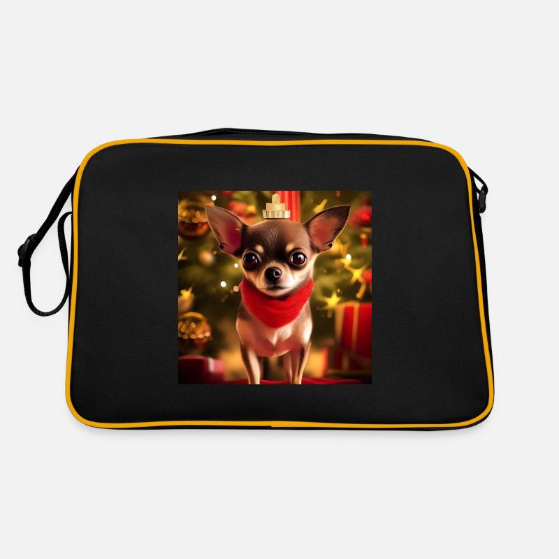 Chihuahua mit Weihnachtskrone und Geschenken Retro Tasche