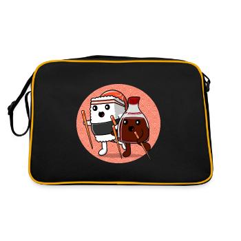 Japanese Food Lover HAppy Sushi & Soy - Retro Tasche - Schwarz/Gold - Hinten