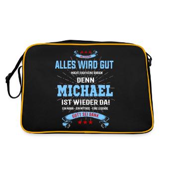 Alles wird gut denn Michael ist da! Cooles T-Shirt - Retro Tasche - Schwarz/Gold - Hinten