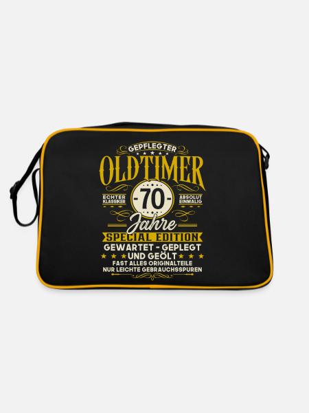 70 Geburtstag Geschenk Oldtimer 70 Jahre - Retro Tasche - Schwarz/Gold - Hinten