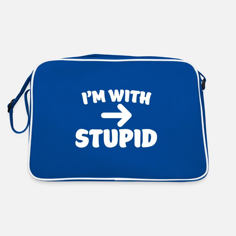 Ich bin mit einem dummen, sarkastischen Pfeil, der nach rechts zeigt Retro Tasche