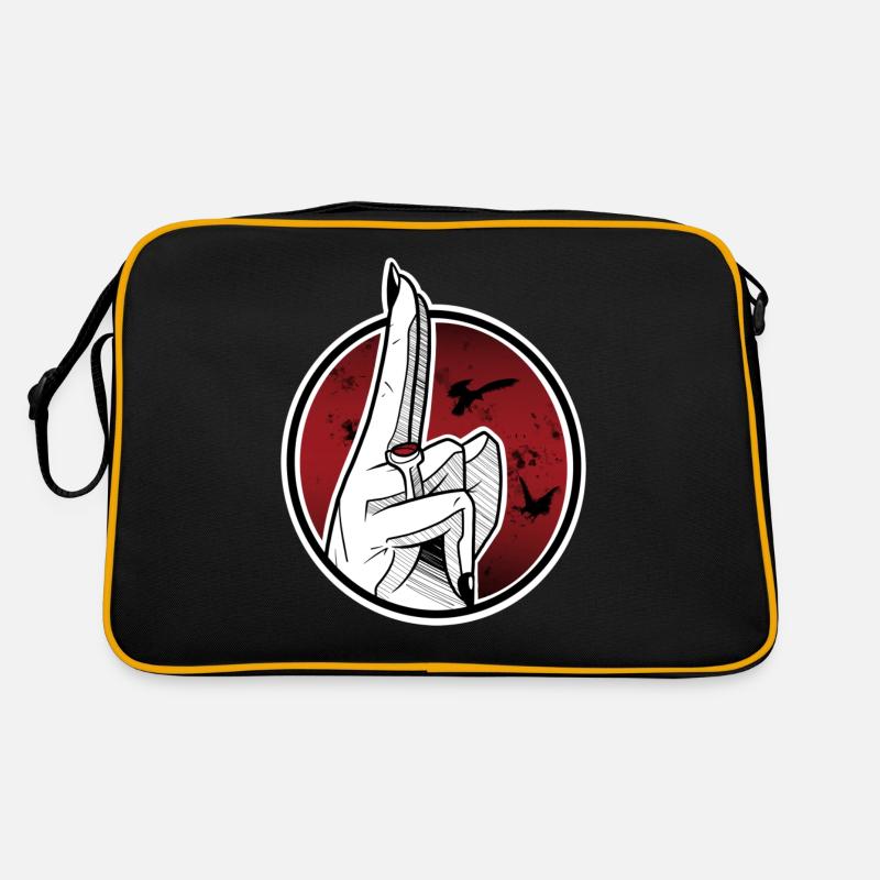 Manga Hand & Krähen - Retro Tasche - Schwarz/Gold