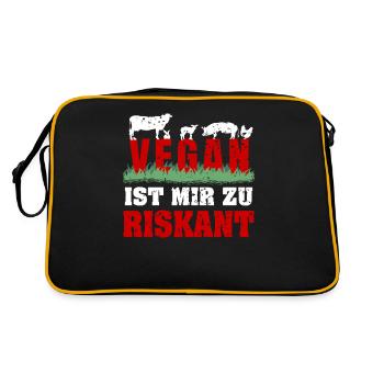 Vegan ist mir zu riskant - Retro Tasche - Schwarz/Gold - Hinten
