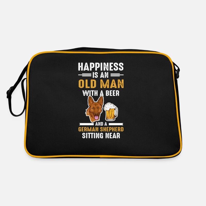 Deutscher Schäferhund alter Mann mit Bier happy Retro Tasche