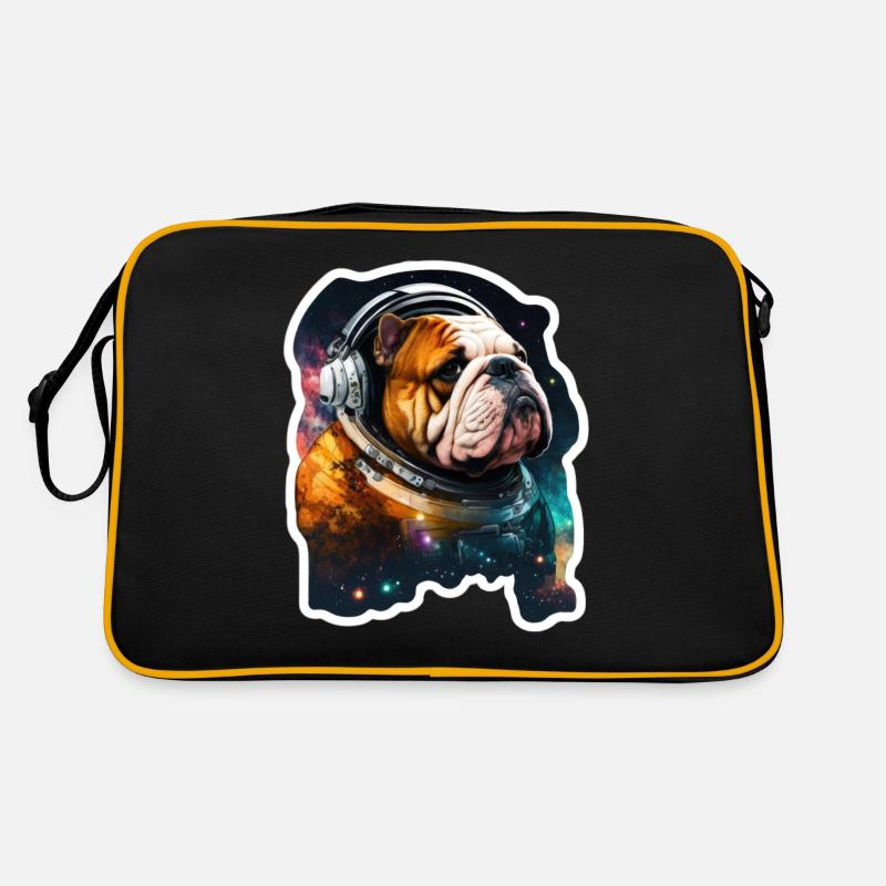 Bulldog dans l’espace, drôles de chiens, Spacedogo! - Sac Retro - noir/or
