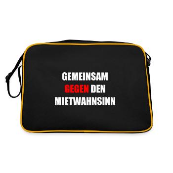 Gemeinsam gegen Mietwahnsinn Mieten Streik demo - Retro Tasche - Schwarz/Gold - Hinten