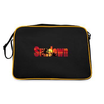 Sundown, Sunset, Sonnenuntergang, Sonnenaufgang - Retro Tasche - Schwarz/Gold - Hinten