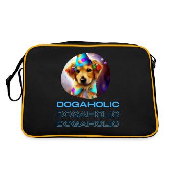 Dogaholic T-shirt Statement Tshirt für Hundefans - Retro Tasche - Schwarz/Gold - Hinten
