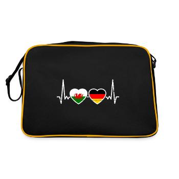 Wales Germany Heartbeat Flag Welsh - Retro Bag - black/gold - Back