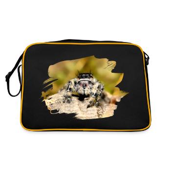 Phidippus bidentatus jumping spider spring spinne - Retro Tasche - Schwarz/Gold - Hinten
