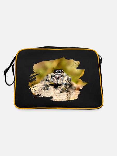 Phidippus bidentatus jumping spider spring spinne - Retro Bag - black/gold - Back