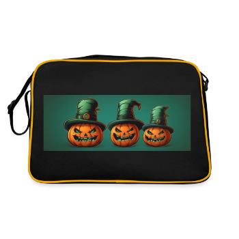 Three funny Halloween pumpkins with top hat - Retro Bag - black/gold - Back