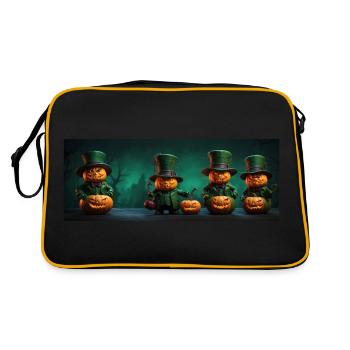 Lots of funny Halloween pumpkins with top hat - Retro Bag - black/gold - Back