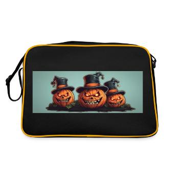 Three funny Halloween pumpkins with top hat - Retro Bag - black/gold - Back
