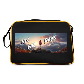Nix wie raus - in die Natur - auf die Berge - Retro Tasche - Schwarz/Gold - Hinten
