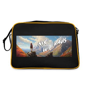 Nix wie raus - in die Natur - auf die Berge - Retro Tasche - Schwarz/Gold - Hinten