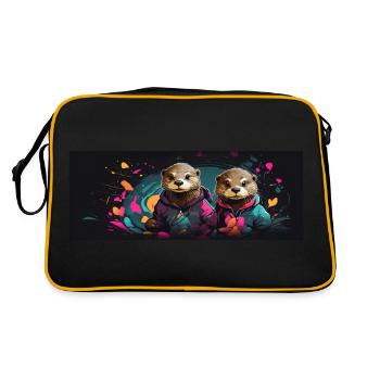 Two cute friendly otters in casual look - Retro Bag - black/gold - Back